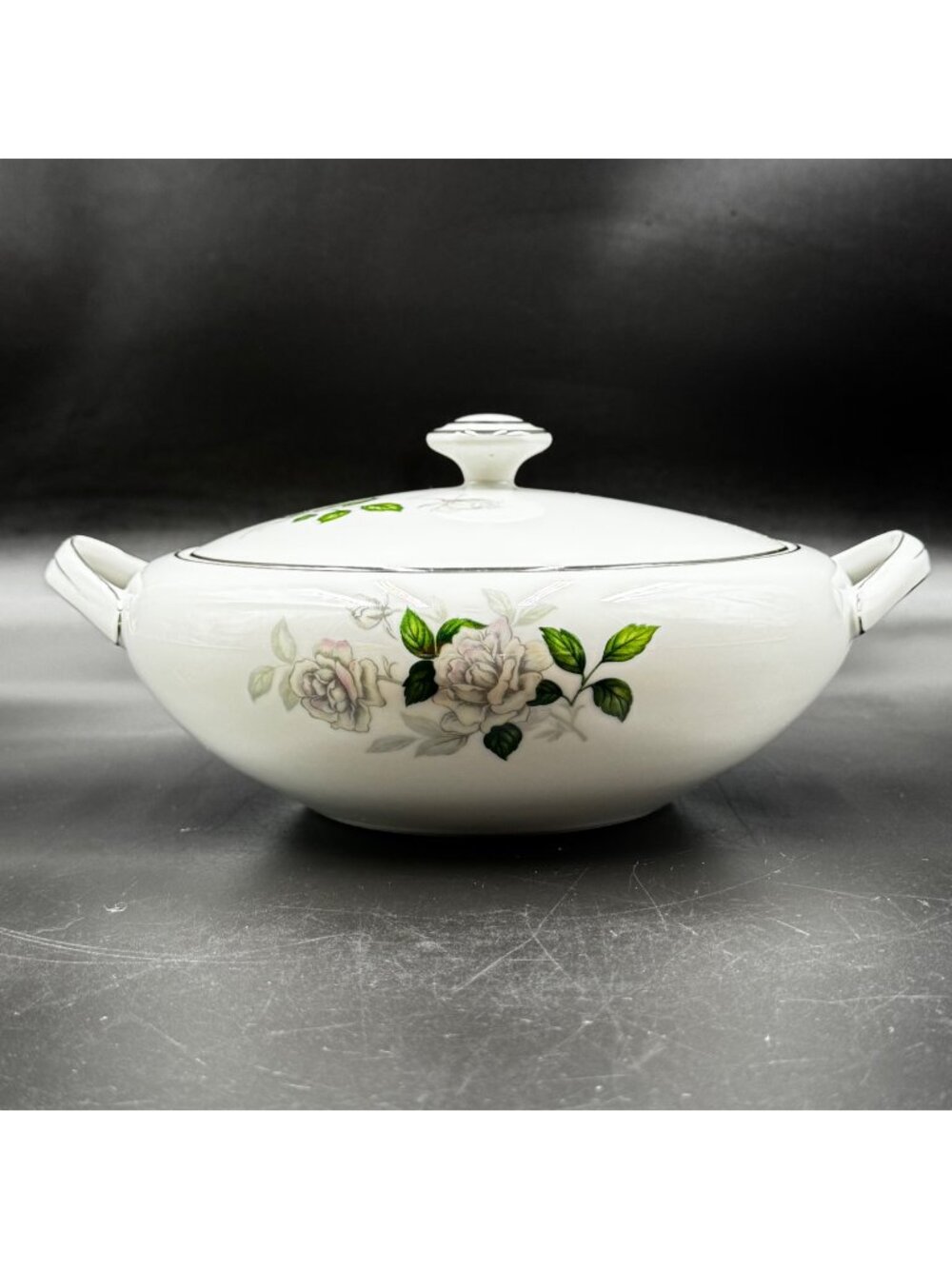 Vintage Sone China Japan 1873 Covered Vegetable Bowl Rose w/Platinum Trim